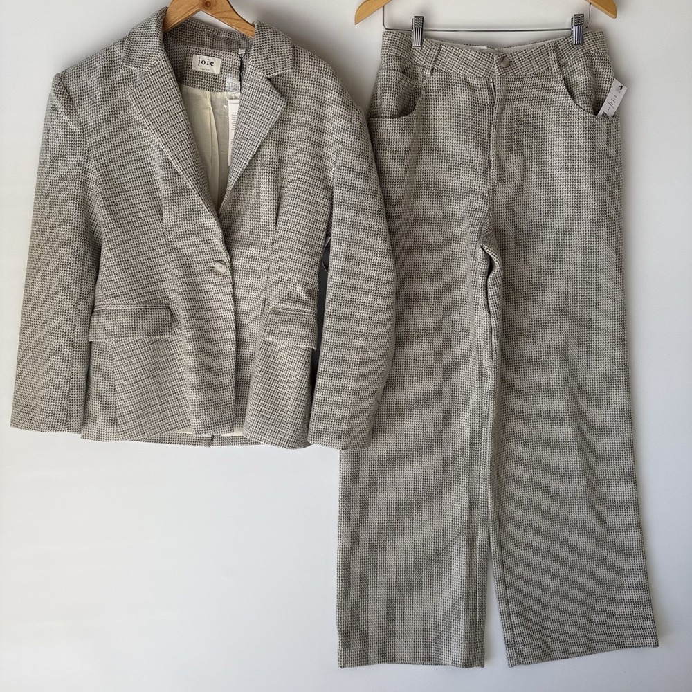 Joie Briar Blazer & Zion Pants Womens 6 Winter White Multi Tweed Suit Set $676